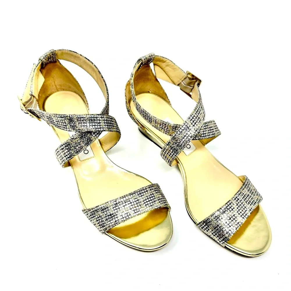 Jimmy Choo Elegant Silver Strappy Women's Open Toe Heels - Sandals Size 38